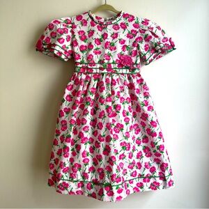 Vintage Sylvia Whyte Girl Floral Dress Rosettes Pink White Crinoline Size 5